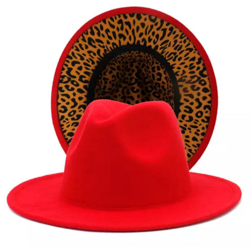 Red + Leopard Print Fedora
